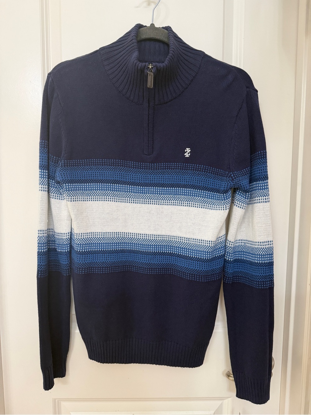 Izod Navy Half-Zip Sweater with Blue and White Stripes - Boy’s Youth Size L14/16
